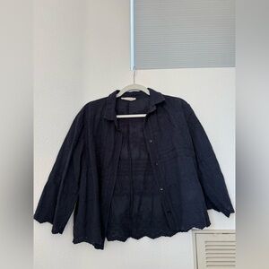 Embroidered Navy Button-Up Shirt